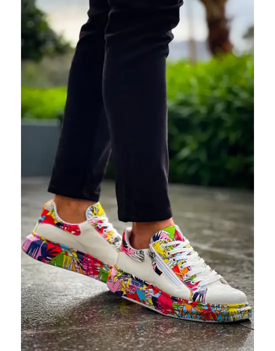 Tb-02  Terzi Bey Bağcıklı Crocodile Beyaz Kırmızı Günlük Erkek Ayakkabı