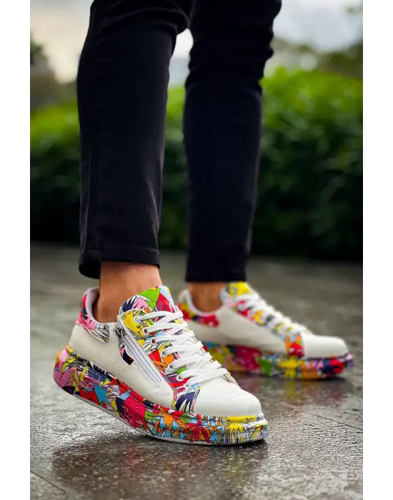 Tb-02  Terzi Bey Bağcıklı Crocodile Beyaz Kırmızı Günlük Erkek Ayakkabı