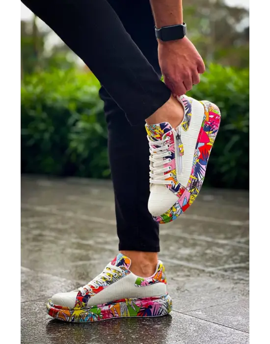 Tb-02  Terzi Bey Bağcıklı Crocodile Beyaz Kırmızı Günlük Erkek Ayakkabı