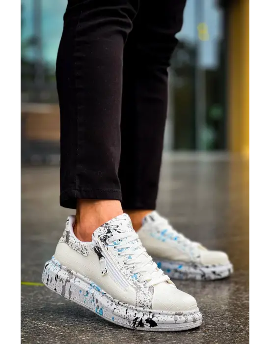 Tb-02  Terzi Bey  Bağcıklı Crocodile Beyaz Mavi Günlük Erkek Ayakkabı