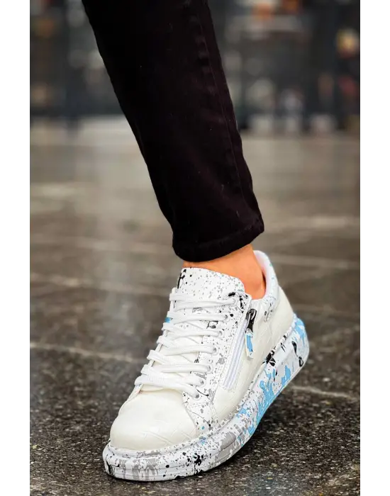 Tb-02  Terzi Bey  Bağcıklı Crocodile Beyaz Mavi Günlük Erkek Ayakkabı