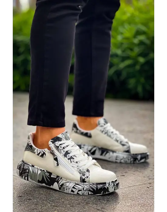 Tb-02  Terzi Bey Bağcıklı Crocodile Beyaz Siyah Günlük Erkek Ayakkabı