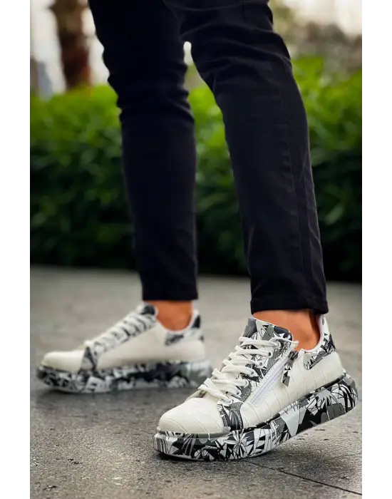 Tb-02  Terzi Bey Bağcıklı Crocodile Beyaz Siyah Günlük Erkek Ayakkabı