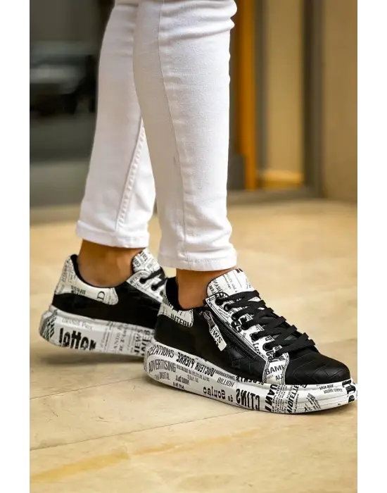 Tb-02  Terzi Bey Bağcıklı Crocodile Siyah Gazete Günlük Erkek Ayakkabı