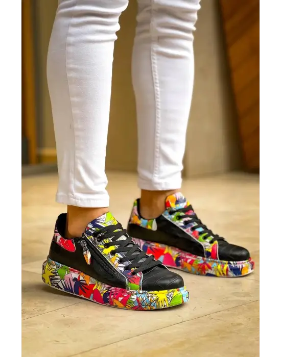 Tb-02  Terzi Bey Bağcıklı Crocodile Siyah Kırmızı Günlük Erkek Ayakkabı