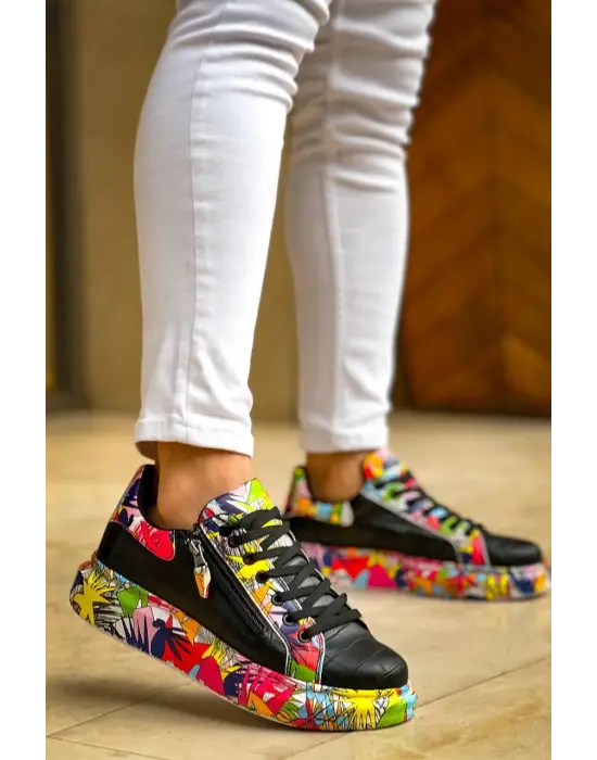 Tb-02  Terzi Bey Bağcıklı Crocodile Siyah Kırmızı Günlük Erkek Ayakkabı