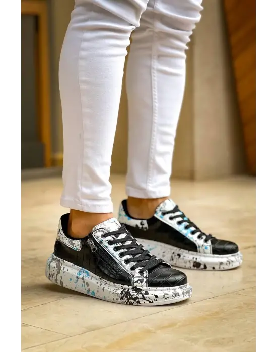 Tb-02  Terzi Bey Bağcıklı Crocodile Siyah Mavi Günlük Erkek Ayakkabı