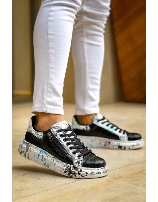 Tb-02  Terzi Bey Bağcıklı Crocodile Siyah Mavi Günlük Erkek Ayakkabı