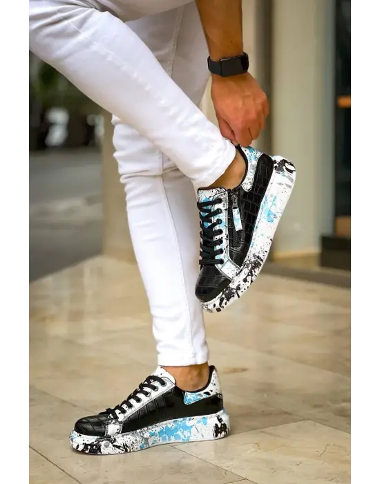 Tb-02  Terzi Bey Bağcıklı Crocodile Siyah Mavi Günlük Erkek Ayakkabı