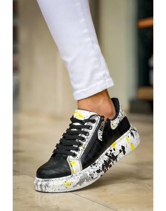 Tb-02  Terzi Bey Bağcıklı Crocodile Siyah Sarı Günlük Erkek Ayakkabı