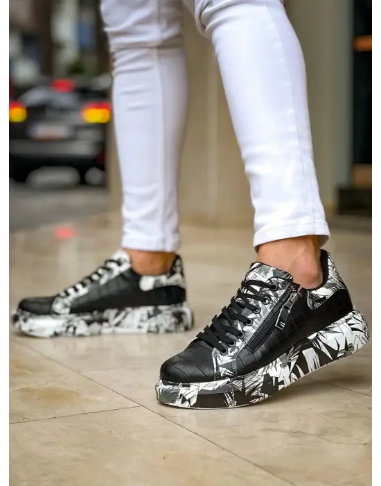 Tb-02  Terzi Bey Bağcıklı Crocodile Siyah Siyah Günlük Erkek Ayakkabı