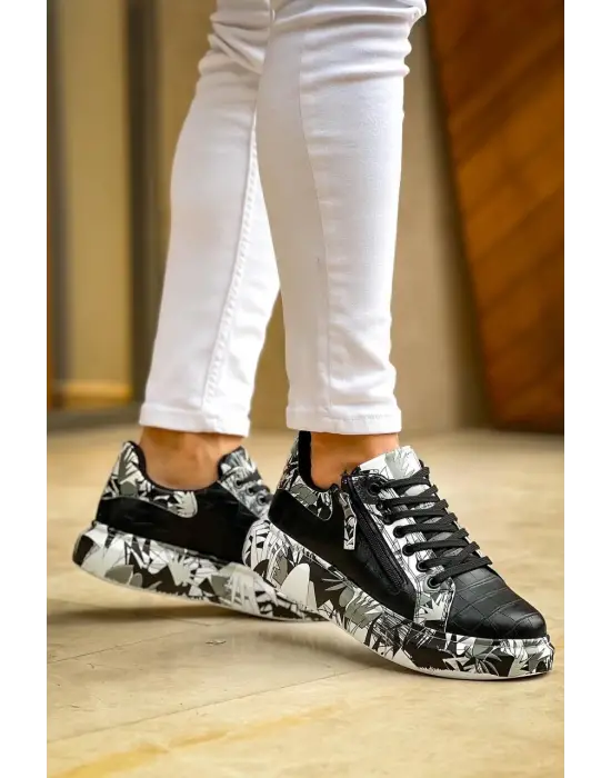 Tb-02  Terzi Bey Bağcıklı Crocodile Siyah Siyah Günlük Erkek Ayakkabı