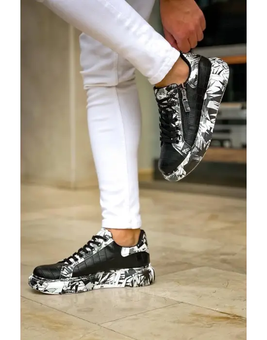 Tb-02  Terzi Bey Bağcıklı Crocodile Siyah Siyah Günlük Erkek Ayakkabı