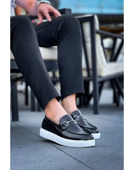 Tb-027  Terzi Bey Bağcıksız Siyah Rugan G Günlük Erkek Ayakkabı