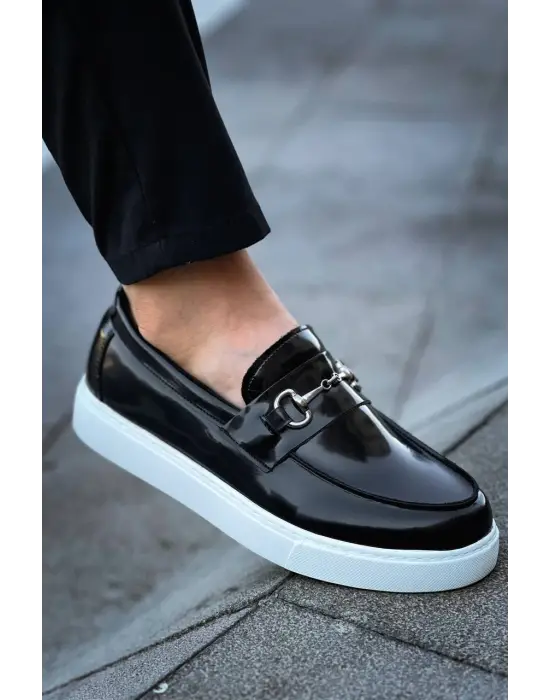 Tb-027  Terzi Bey Bağcıksız Siyah Rugan G Günlük Erkek Ayakkabı