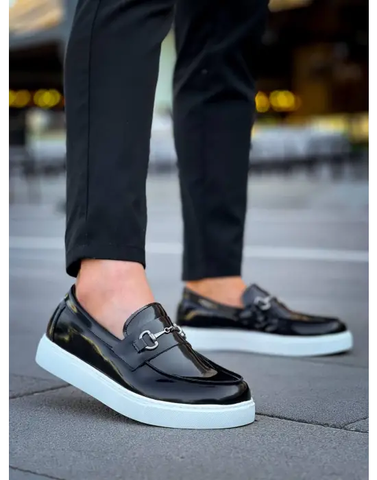 Tb-027  Terzi Bey Bağcıksız Siyah Rugan G Günlük Erkek Ayakkabı