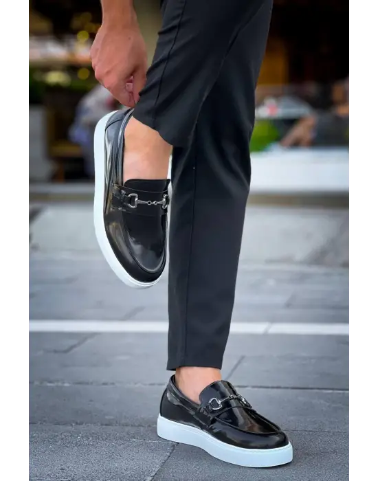 Tb-027  Terzi Bey Bağcıksız Siyah Rugan G Günlük Erkek Ayakkabı