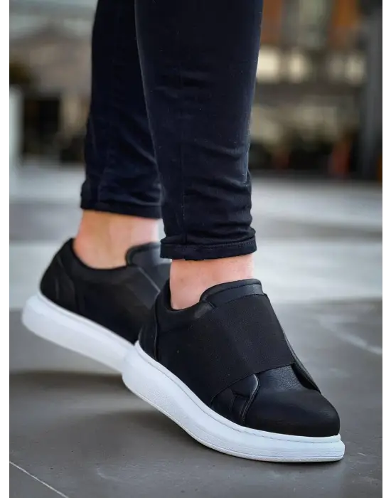 Tb-040  Terzi Bey Siyah Cilt   Lastikli  Günlük Erkek  Ayakkabı