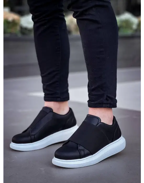 Tb-040  Terzi Bey Siyah Cilt   Lastikli  Günlük Erkek  Ayakkabı