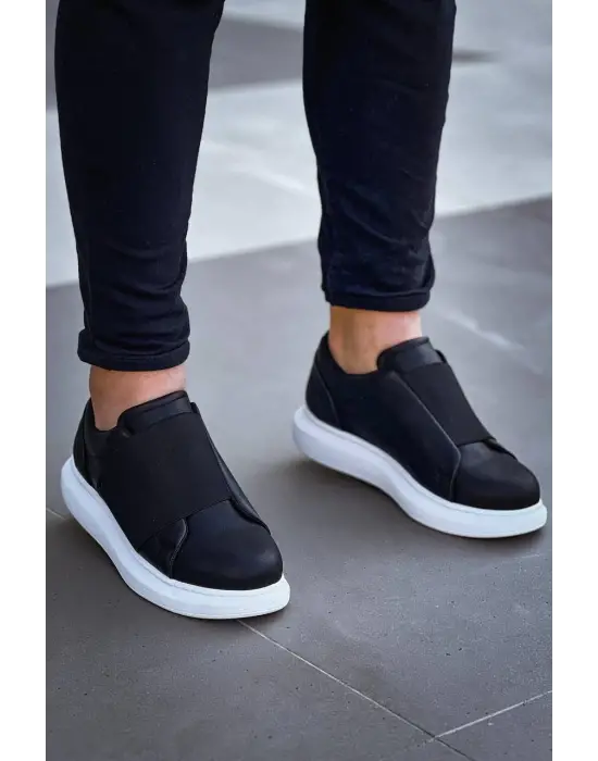 Tb-040  Terzi Bey Siyah Cilt   Lastikli  Günlük Erkek  Ayakkabı