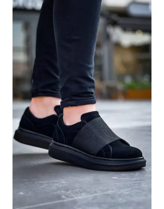 Tb-040  Terzi Bey Siyah Süet Siyah Taban  Lastikli  Günlük Erkek  Ayakkabı