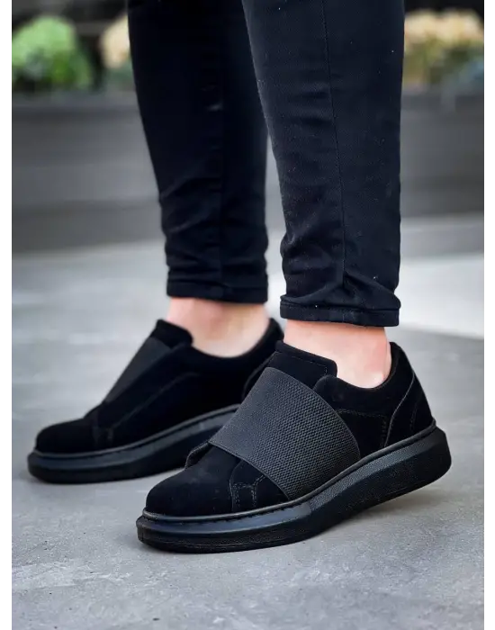 Tb-040  Terzi Bey Siyah Süet Siyah Taban  Lastikli  Günlük Erkek  Ayakkabı