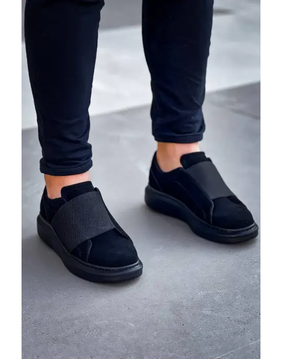 Tb-040  Terzi Bey Siyah Süet Siyah Taban  Lastikli  Günlük Erkek  Ayakkabı