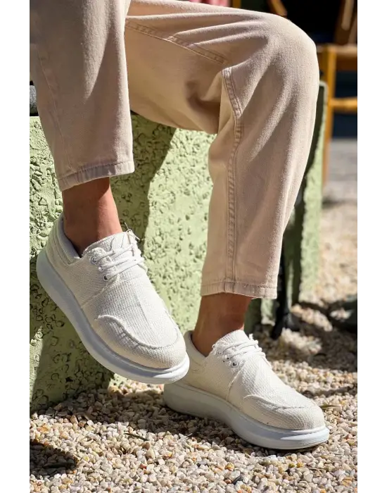 Tb-042  Terzi Bey Bağcıklı Beyaz Günlük Erkek Ayakkabı