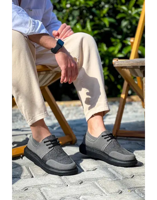 Tb-042  Terzi Bey Bağcıklı Gri Siyah Taban Günlük Erkek Ayakkabı