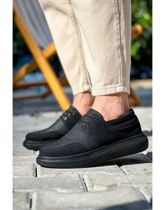 Tb-042  Terzi Bey Bağcıklı  Siyah Deri Tozu Siyah Taban Günlük Erkek Ayakkabı