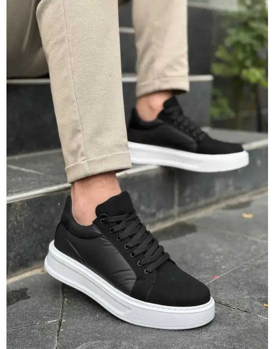 Tb-046 Terzi Bey Siyah Paraşüt Beyaz Yüksek Taban Günlük Spor Ayakkabı