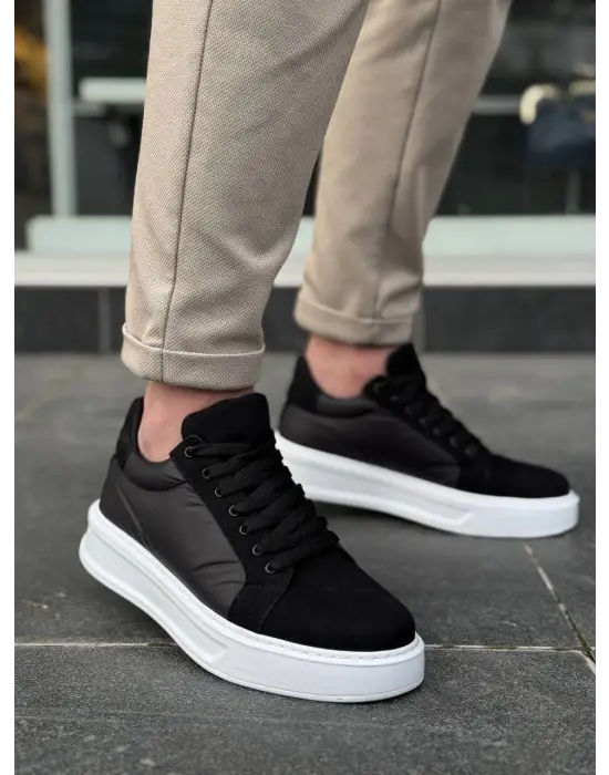 Tb-046 Terzi Bey Siyah Paraşüt Beyaz Yüksek Taban Günlük Spor Ayakkabı