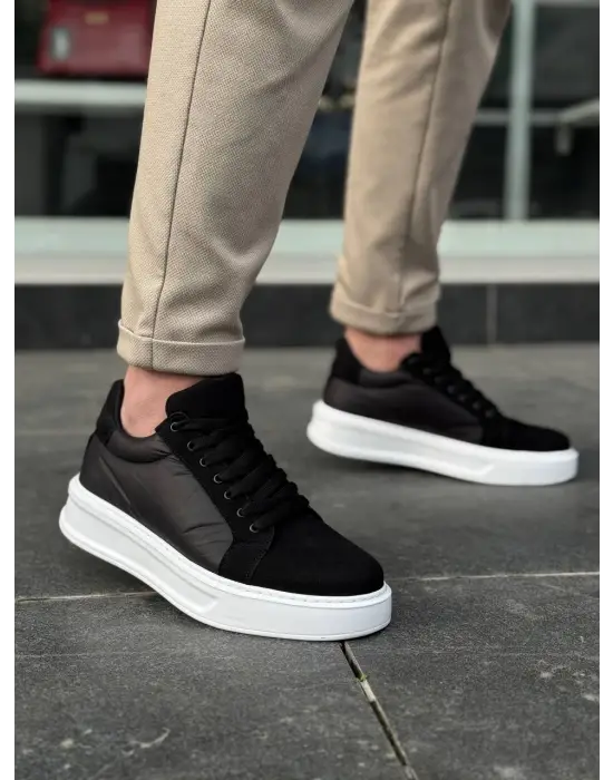 Tb-046 Terzi Bey Siyah Paraşüt Beyaz Yüksek Taban Günlük Spor Ayakkabı