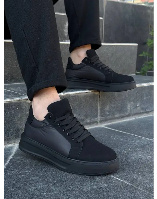 Tb-046 Terzi Bey Siyah Paraşüt Siyah Yüksek Taban Günlük Spor Ayakkabı