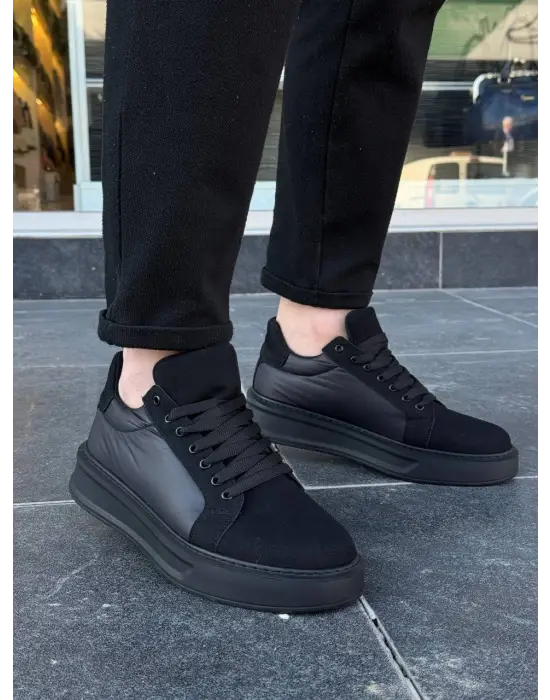 Tb-046 Terzi Bey Siyah Paraşüt Siyah Yüksek Taban Günlük Spor Ayakkabı