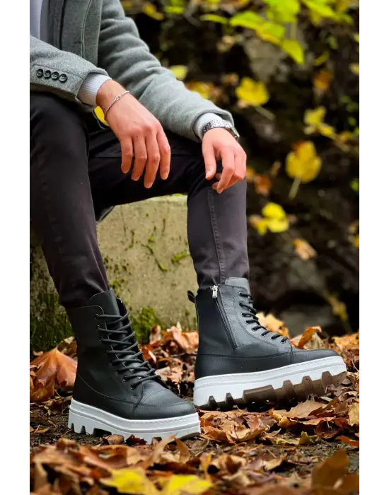 Tb-0993 Terzi Bey Siyah Cilt Beyaz Yüksek Taban Postal Bot