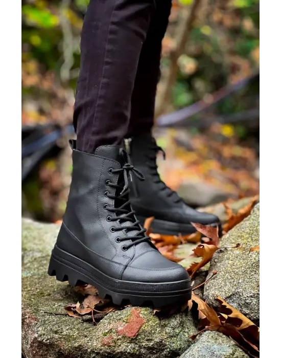 Tb-0993 Terzi Bey Siyah Cilt Siyah Yüksek Taban Postal Bot