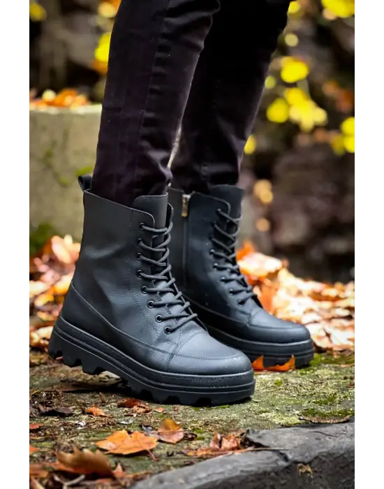 Tb-0993 Terzi Bey Siyah Cilt Siyah Yüksek Taban Postal Bot