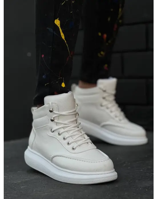 Tb-0994  Terzi Bey Beyaz Cilt  Yüksek Taban  Erkek Bilek Bot