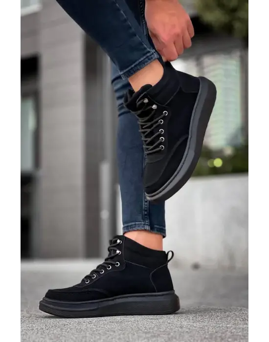 Tb-0994  Terzi Bey Siyah Süet Siyah Yüksek Taban  Erkek Bilek Bot