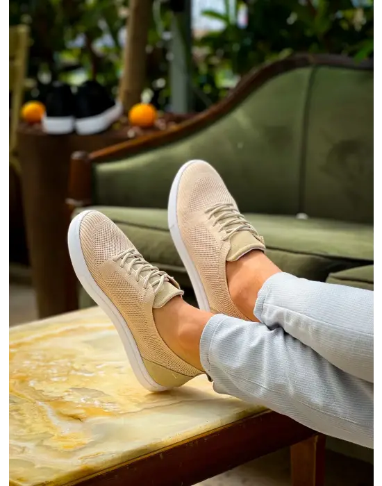 Tb-101 Terzi Bey Bej Triko Bağcıklı Günlük Erkek Ayakkabı