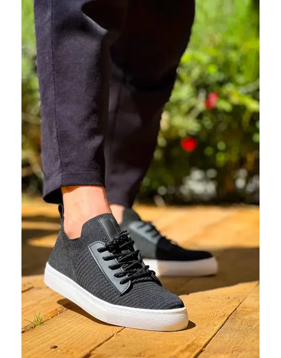 Tb-110  Terzi Bey Back Siyah Triko Yüksek Taban Bağcıklı Günlük Erkek Ayakkabı