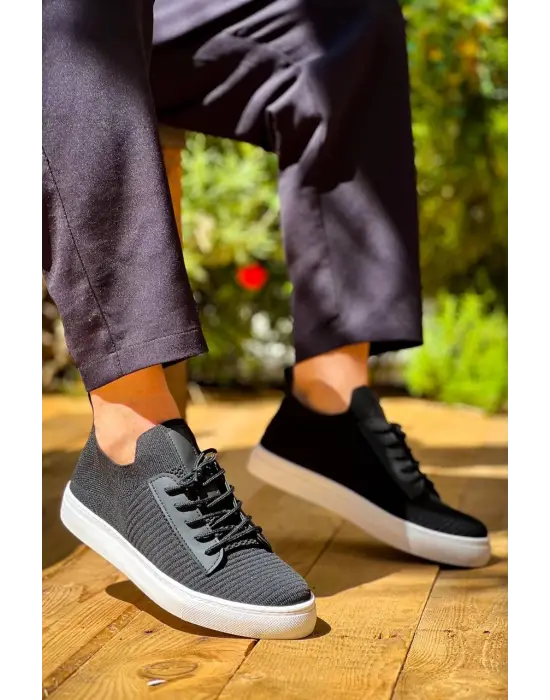 Tb-110  Terzi Bey Back Siyah Triko Yüksek Taban Bağcıklı Günlük Erkek Ayakkabı