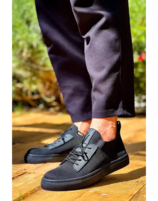 Tb-110  Terzi Bey Siyah Triko Siyah Yüksek Taban Bağcıklı Günlük Erkek Ayakkabı