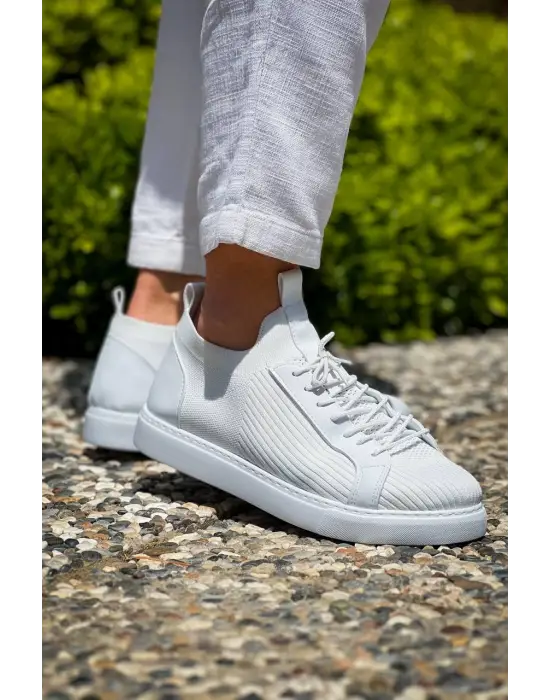 Tb-112   Terzi Bey Beyaz Triko Bağcıklı  Günlük Erkek  Ayakkabı