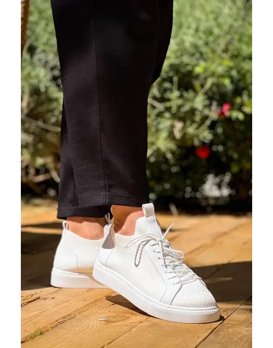 Tb-112   Terzi Bey Beyaz Triko Bağcıklı  Günlük Erkek  Ayakkabı