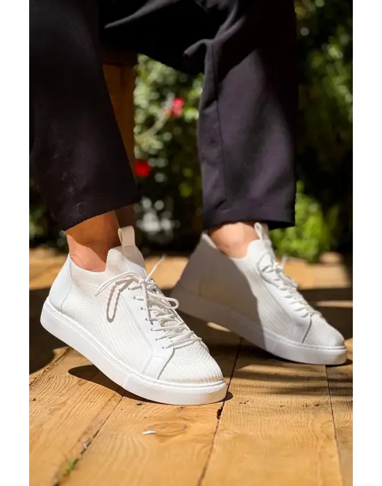 Tb-112   Terzi Bey Beyaz Triko Bağcıklı  Günlük Erkek  Ayakkabı