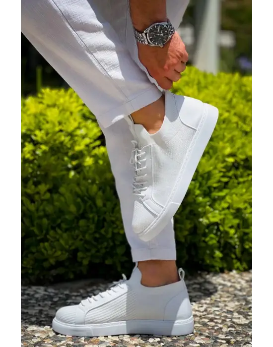 Tb-112   Terzi Bey Beyaz Triko Bağcıklı  Günlük Erkek  Ayakkabı