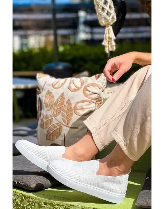 Tb-114  Terzi Bey Beyaz Triko Yüksek Taban Bağcıksız Günlük Erkek Ayakkabı