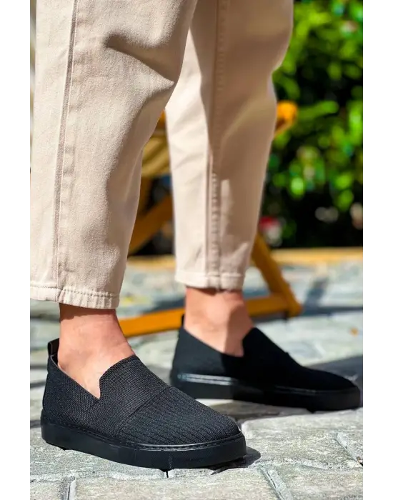 Tb-114  Terzi Bey Siyah Triko Siyah  Yüksek Taban Bağcıksız Günlük Erkek Ayakkabı